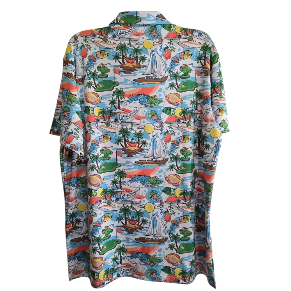 Pins & Aces Margaritaville Pins In Paradise Golf Polo XL Hawaiian Athletic Fit - Picture 4 of 7